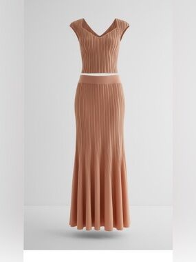 Express Ribbed Knit Maxi Skirt and Top in Peach
